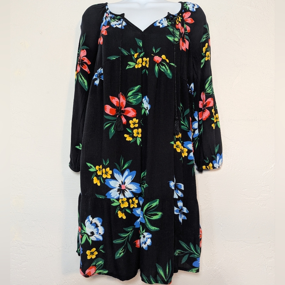 Old Navy Black Floral Tropical Beach Vacation Resortwear Cruise Hawaiian Dress S